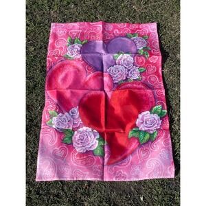 Vintage Heart Trio Valentines Day Hearts Flag Banner Porch Garden Yard 25.5"X38"
